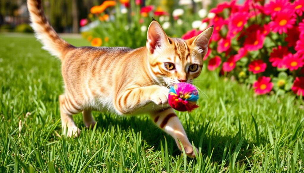 abyssinian mix cat engaging in play