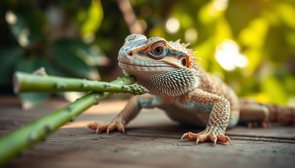 bearded dragon eating asparagus